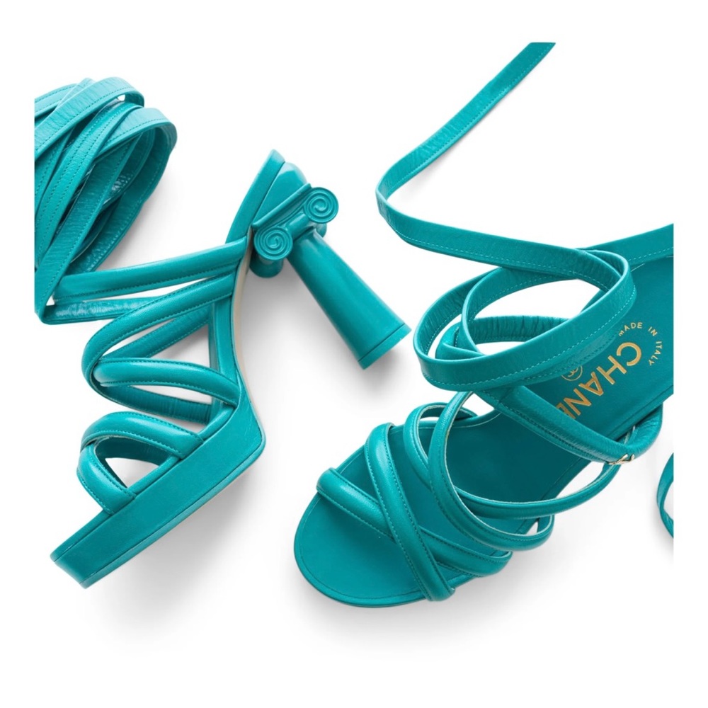 CHANEL Turquoise Platform Sandals - Picture 8 of 10
